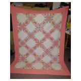 PINK AND WHITE QUILT, HAND MADE,74" L X 96" T