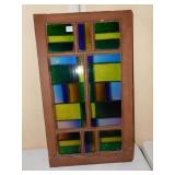 WOOD AND STAINED-GLASS WINDOW, 30" T X 20.5" W