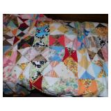 LIGHT BLUE/WHITE/GREEN HANDMADE QUILT, CIRCA