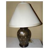 LAMP WITH METAL BASE AND CREAM-COLORED SHADE, 27"