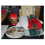 TABLE CLOTHES CHRISTMAS BALLS, ETC.