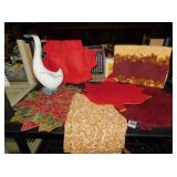 SET OF FOUR HOLIDAY WINE GLASSES, PLACE MATS,