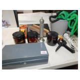 OLD CLOTHES PINS, LAP TOP TRAY, LYSOL, HOSES,