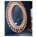 OVAL MIRROR, PLASTIC FRAME, LOOKS LIKE WICKER