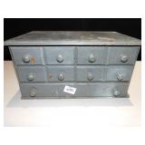 SMALL WOODEN CABINET WITH SCREWS ETC.