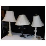 3 LAMPS, ONE METAL WITH LEAF DESIGN, TALL LAMP