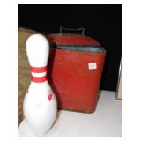 VINTAGE COOLER AND BOWLING PIN