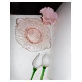 PINK DEPRESSION DOUBLE HANDLES SANDWICH PLATE,