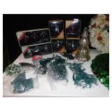 GLASS BULBS, CHRISTMAS LIGHTS, WREATHS, TREE 35"