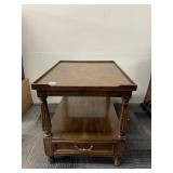 DREXEL SIDE TABLE CENTER DRAWER BURLED WOOD 22" H