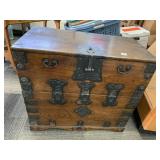 EARLY ANTIQUE DROP FRONT BLANKET CHEST W/ IRON