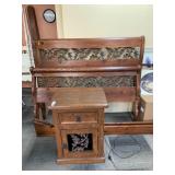 QUEEN SIZE IRON ACORN /LEAF DESIGN PINE BED AND