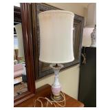 PINK RUFFLE EDGE LAMP 29" H AND HAND PAINTED 24"