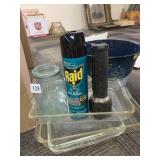 BAKING DISHES, BULL DURHAM REPROD. PRINT, ETC.