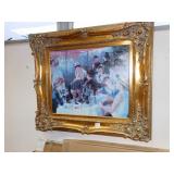 ORNATE WOOD FRAME GOLD W/ ON CANVAS LAKE SIDE