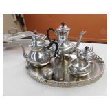 ROYAL HOLLAND PEWTER TEA SET, CR/SUGAR, 2 TEA