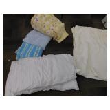 FULL QUEEN DOWN COMFORTER, AFGHANS, SHEET SET W/