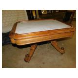 MARBLE INSET WALNUT COFFEE TABLE CARVED 4 LEG