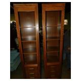 TWO OAK BOOKCASE 3 SHELVES W/ 1 DOOR BASE 76" H X