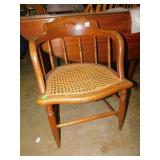 ANTIQUE CANED SEAT ARMCHAIR 30" H X 21" W