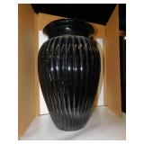 RIBBED 24" H BLACK VASE GLAZED POTTERY