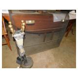 FIREPLACE SCREEN AND BRASS/IRON TOOL SET
