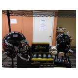 FOOTBALL HELMET, TITLEIST 12 GOLF BALLS, DARTH