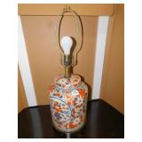 ORIENTAL LAMP W/ WOOD BASE 26" H