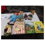 DOLLS, RUBBER SHOE, BOOKS