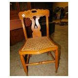 CANED SEAT BURLED WOOD SIDE CHAIR VERY GOOD