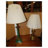 GREEN COLUMN CENTER LAMP AND BRASS LAMP