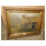 OIL ON CANVAS COTTAGE 9.5" X 12.5" OVERALL 12" X