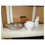 MARBLE BIRD, DANSK PAIR BOWLS, SILVER PLATE TRAY