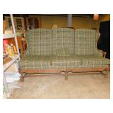 WOOD FRAME SOFA  PLAID UPHL. CLEAN