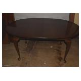 OVAL CHERRY DINING ROOM TABLE AND 6 RED/WHITE