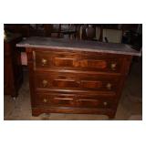 BROWN MARBLE VICTORIAN 3 DRAWER DRESSER 42" W X