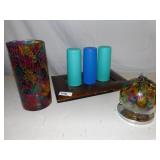 BATTERY OPERATED CANDLES, CANDLE HOLDER AND GLASS