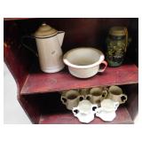 PORCELAIN COFFEE POT, IRONSTONE DOUBLE HANDLE