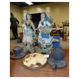 DECANTERS FIGURAL 8" H, 2 FINGER LAMPS, ETC.