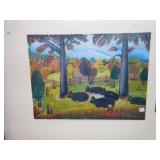 PAINTING ON CANVAS TORN 26" X 22" & COWS IN