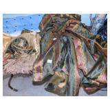 OLIVE/GOLD COLORED CURTAINS, ROLL UP BLANKET,
