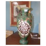18" HAND PAINTED VASE DOUBLE HANDLE SEE PAINT