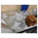 PRESSED GLASS BOWL, COVERED BOX