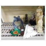 FROG FIGURE, BUTTERFLY UNDER DOME, CHERUB SHELF,