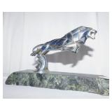 JAGUAR HOOD ORNAMENT W/ MARBLE BASE SIGNED C BRAU