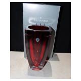 WATERFORD VASE UNUSUAL SQ. DESIGN RED IN OB 10" H