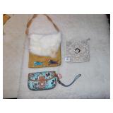 LEATHER W/ ANIMAL FUR PURSE, BEADED, DOONEY &