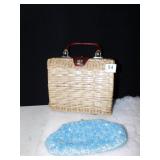 BEADED PURSE, WICKER PURSE W/ LEATHER, GOLD MESH