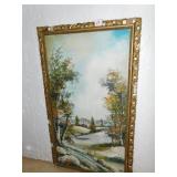 PAINTING ON BOARD SIGNED LOWER RIGHT 32" X 19"