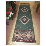 SOUTHWEST RUG RUNNER GREEN AND BURGUNDY 90" X 24"